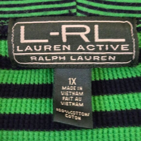 Lauren Ralph Lauren Active Blue Green Striped Hooded Plussize Jersey Size 1X - Picture 4 of 5